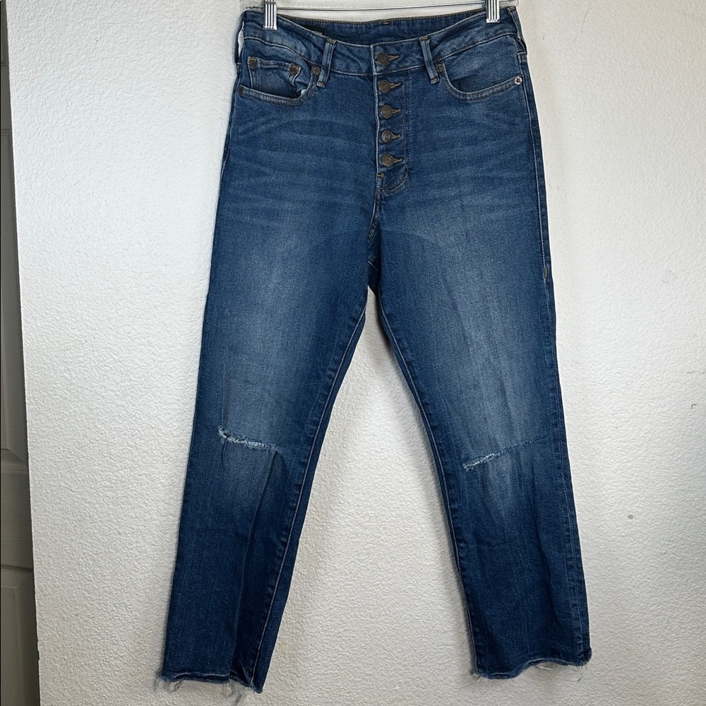 True Religion Starr Straight‎ Jeans High Rise Cropped Distressed Womens 28 Denim